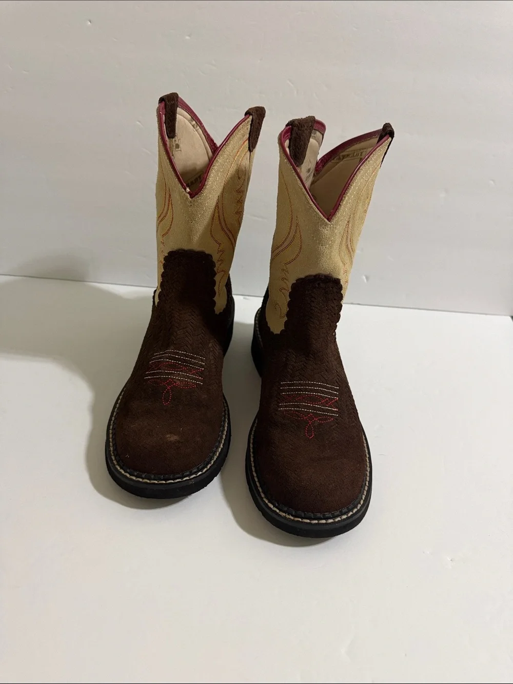 Ariat Brown, Cream and Pink Western Ankle Booties